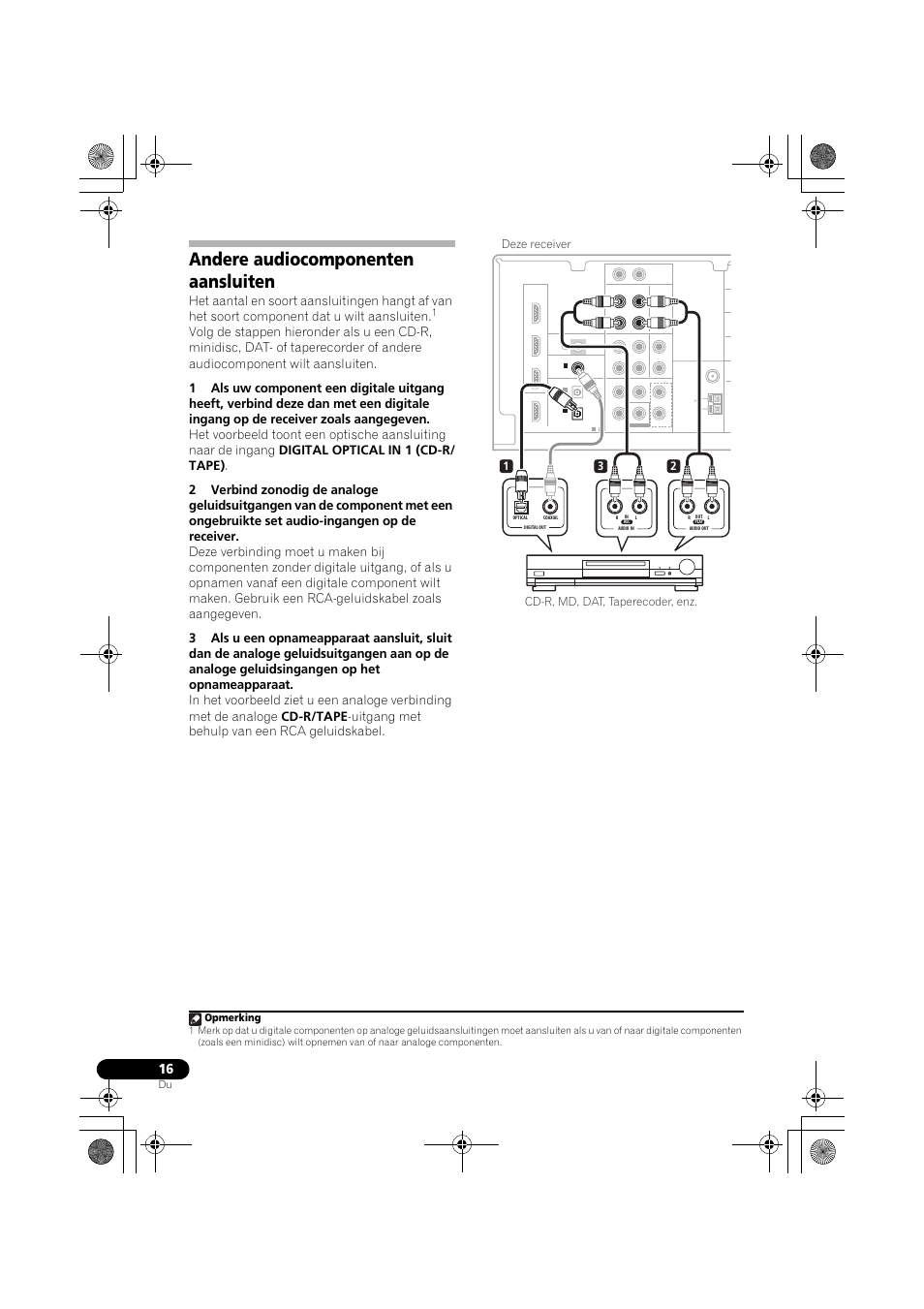 Andere audiocomponenten aansluiten, Opmerking | Pioneer VSX-819H-S User Manual | Page 156 / 282