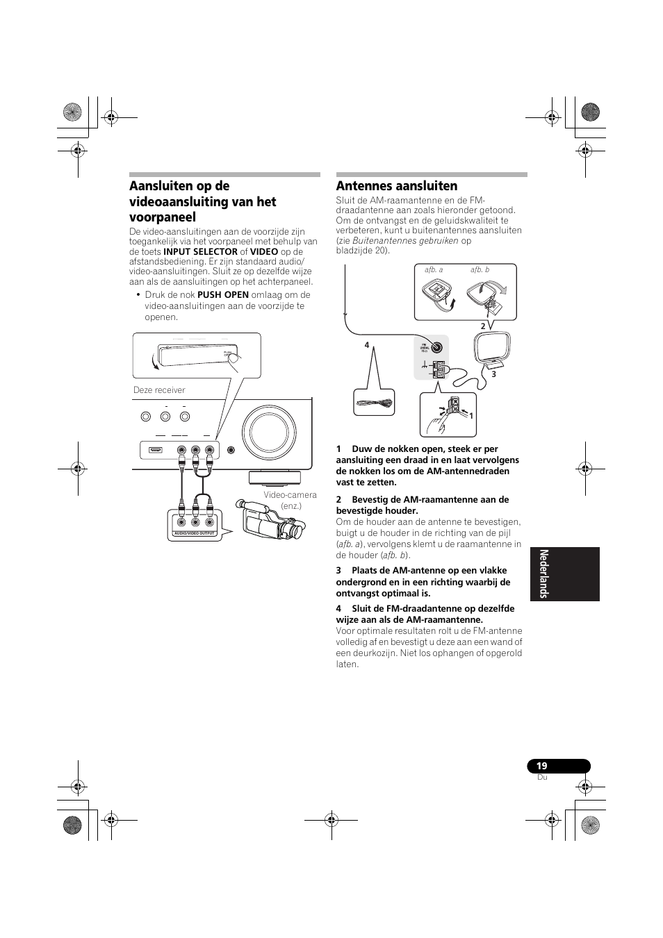 Antennes aansluiten, Aansluiten op de videoaansluiting van, Het voorpaneel antennes aansluiten | Pioneer VSX-819H-S User Manual | Page 159 / 282
