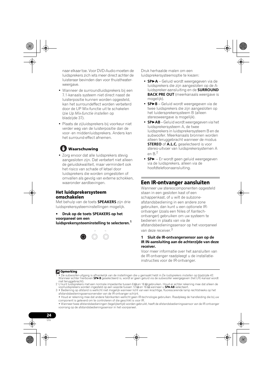 Het luidsprekersysteem omschakelen, Een ir-ontvanger aansluiten, Het luidsprekersysteem | Omschakelen op bladzijde 24 s | Pioneer VSX-819H-S User Manual | Page 164 / 282