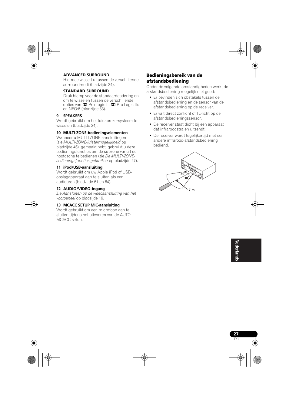 Bedieningsbereik van de afstandsbediening, Bedieningsbereik van de, Afstandsbediening | Pioneer VSX-819H-S User Manual | Page 167 / 282