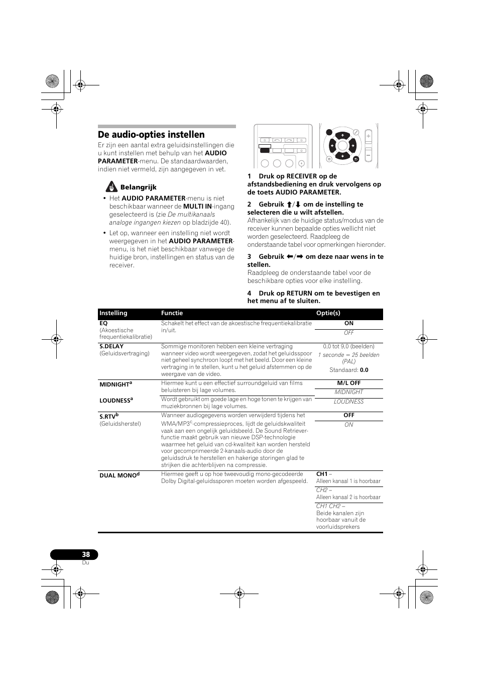 De audio-opties instellen, S (bladzijde 38) in, Bladzijde 38) | Bladzijde 38, De audio-opties instellen op bladzijde 38, De audio-opties instellen op bladzijde 38) | Pioneer VSX-819H-S User Manual | Page 178 / 282