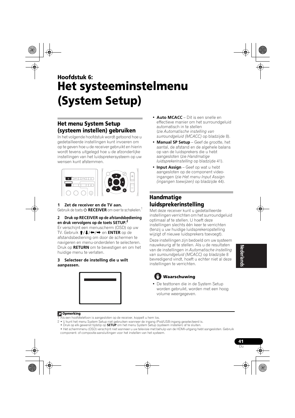 Het systeeminstelmenu (system setup), Handmatige luidsprekerinstelling, Het menu system setup | Bladzijde 41, Eem (bladzijde 41), Hoofdstuk 6 | Pioneer VSX-819H-S User Manual | Page 181 / 282