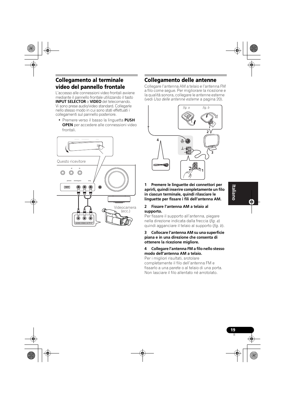 Collegamento delle antenne, Pannello frontale collegamento delle antenne | Pioneer VSX-819H-S User Manual | Page 19 / 282