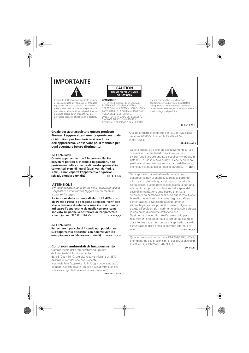 Importante, Caution | Pioneer VSX-819H-S User Manual | Page 2 / 282