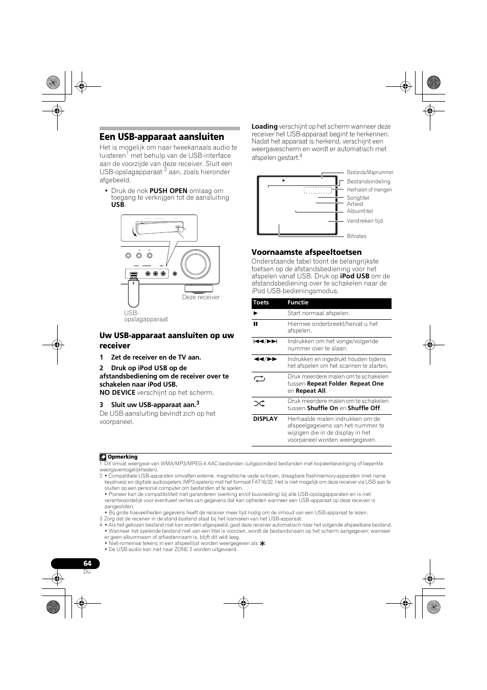 Een usb-apparaat aansluiten, Uw usb-apparaat aansluiten op uw receiver, Voornaamste afspeeltoetsen | Uw usb-apparaat aansluiten op uw, Receiver voornaamste afspeeltoetsen | Pioneer VSX-819H-S User Manual | Page 204 / 282