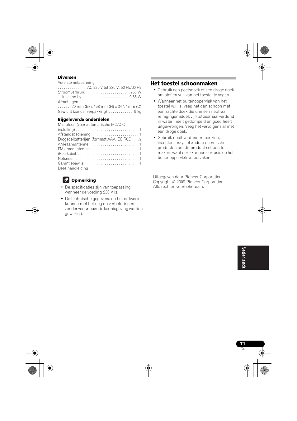 Het toestel schoonmaken | Pioneer VSX-819H-S User Manual | Page 211 / 282