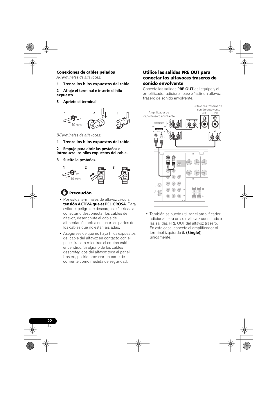 Conexiones de cables pelados | Pioneer VSX-819H-S User Manual | Page 232 / 282