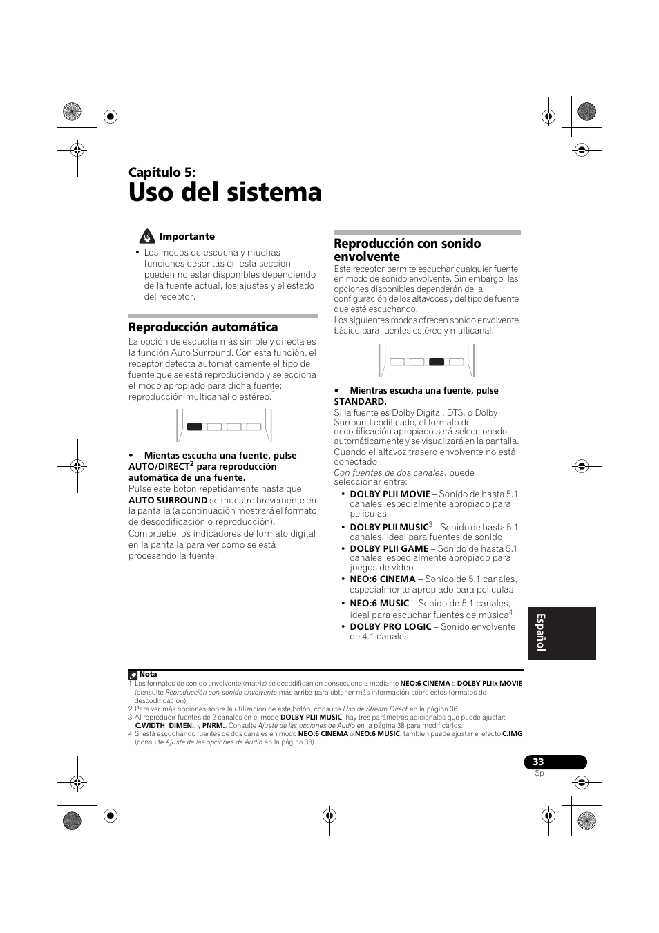 Uso del sistema, Reproducción automática, Reproducción con sonido envolvente | Capítulo 5 | Pioneer VSX-819H-S User Manual | Page 243 / 282