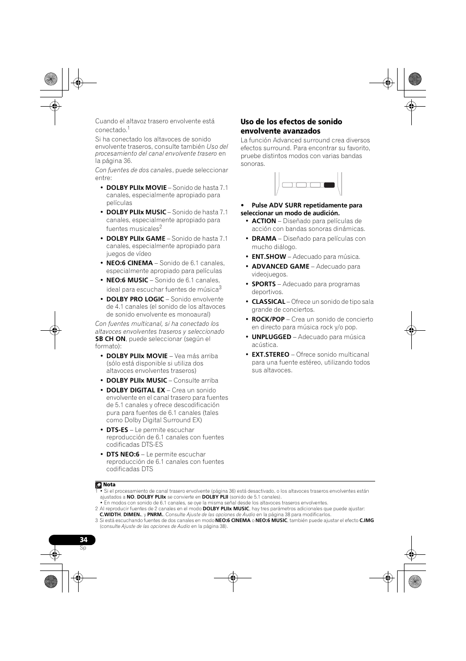 Uso de los efectos de sonido envolvente avanzados | Pioneer VSX-819H-S User Manual | Page 244 / 282