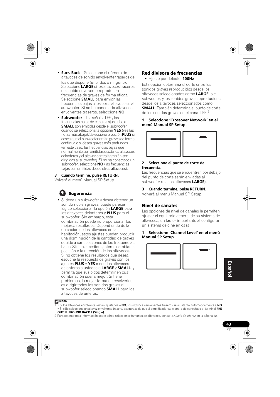 Red divisora de frecuencias, Nivel de canales, Red divisora de frecuencias nivel de canales | Pioneer VSX-819H-S User Manual | Page 253 / 282