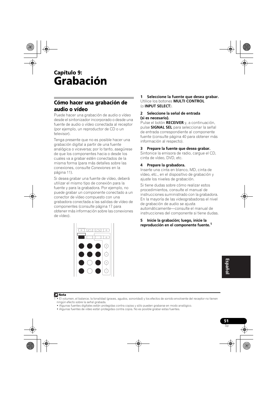 Grabación, Cómo hacer una grabación de audio o vídeo, Capítulo 9 | Pioneer VSX-819H-S User Manual | Page 261 / 282