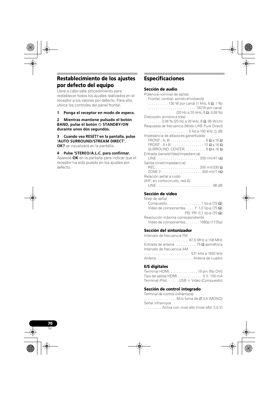 Especificaciones | Pioneer VSX-819H-S User Manual | Page 280 / 282