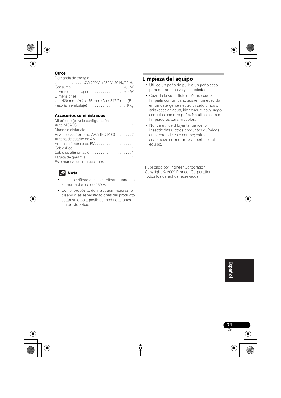Limpieza del equipo | Pioneer VSX-819H-S User Manual | Page 281 / 282