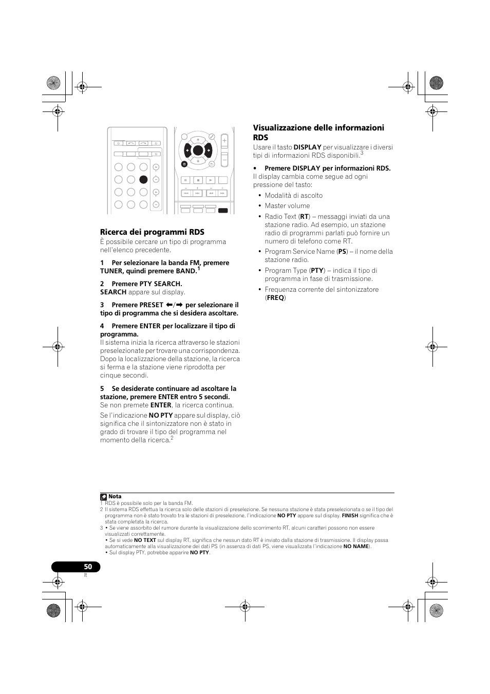 Ricerca dei programmi rds, Visualizzazione delle informazioni rds | Pioneer VSX-819H-S User Manual | Page 50 / 282