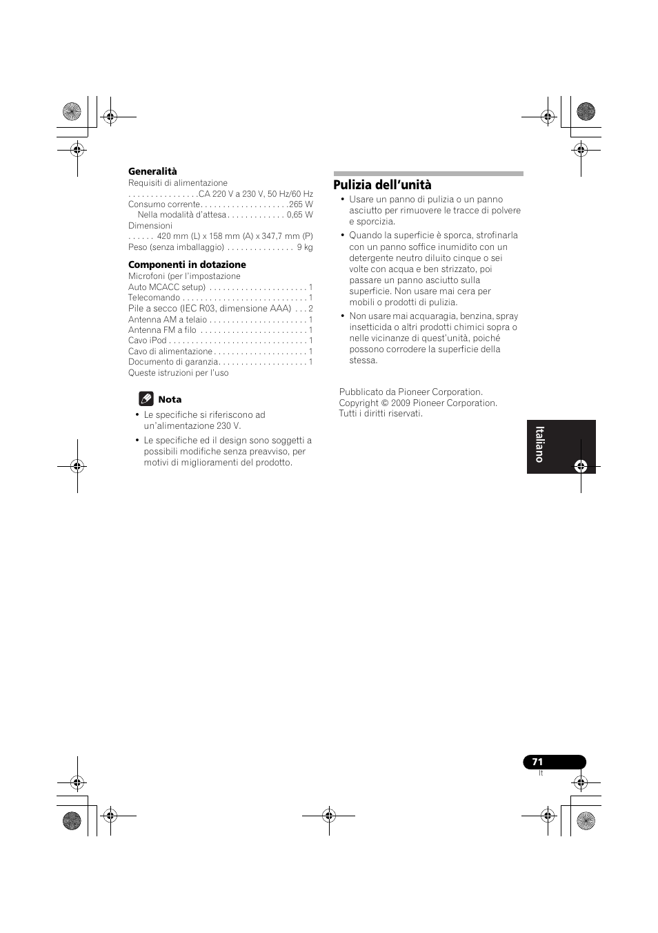 Pulizia dell’unità | Pioneer VSX-819H-S User Manual | Page 71 / 282