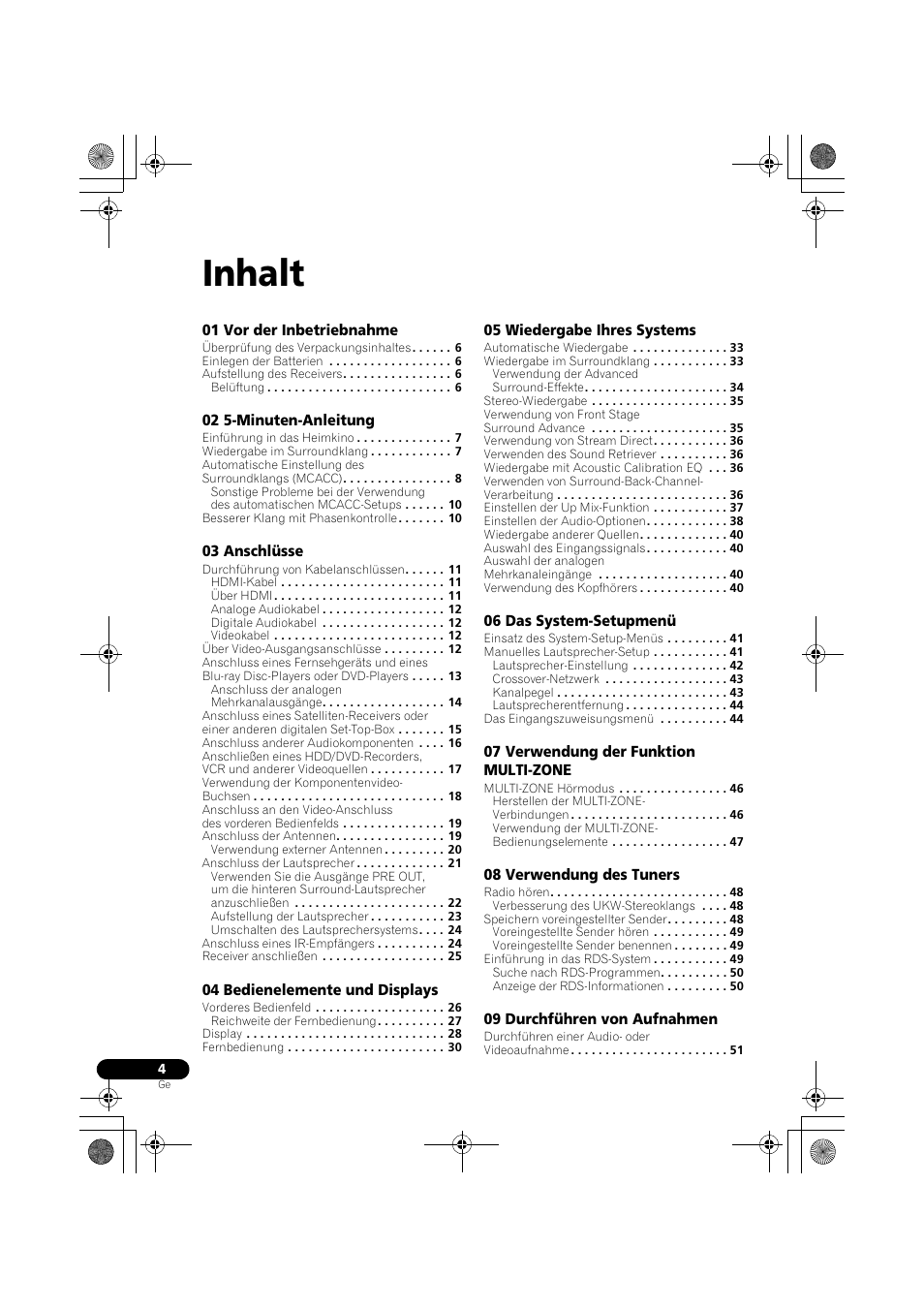 Inhalt | Pioneer VSX-819H-S User Manual | Page 74 / 282