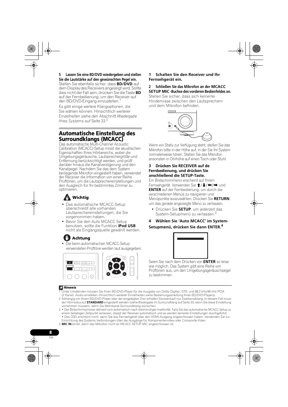 Automatische einstellung des, Surroundklangs (mcacc), Master volume mcacc setup mic enter r dio | Pioneer VSX-819H-S User Manual | Page 78 / 282