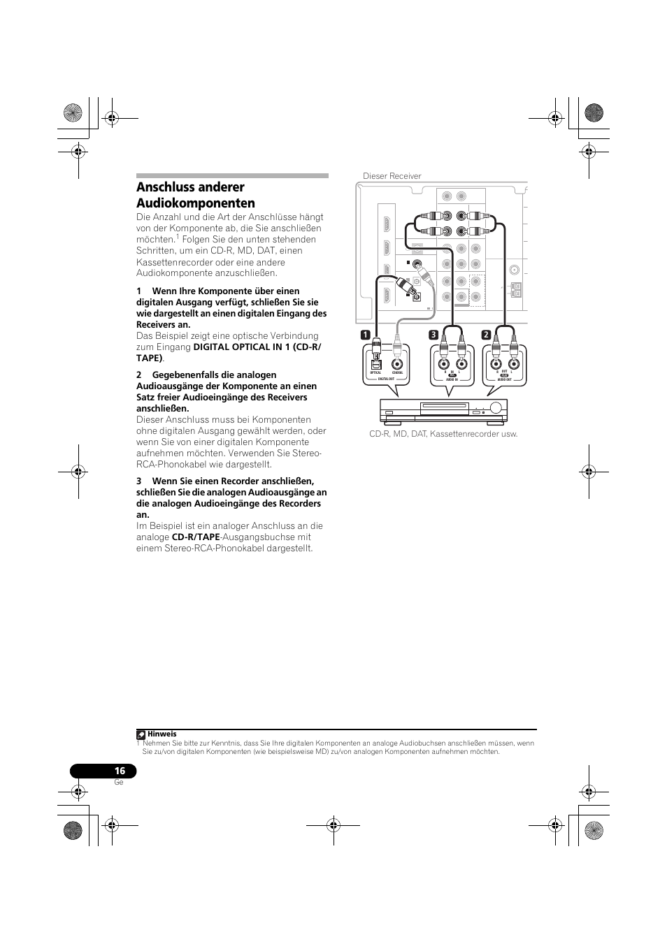 Anschluss anderer audiokomponenten, Hinweis | Pioneer VSX-819H-S User Manual | Page 86 / 282