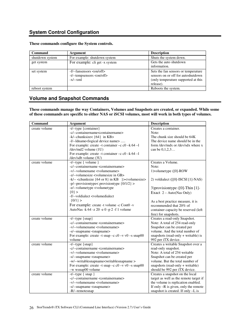 System control configuration, Volume and snapshot commands | American Megatrends MAN-STOR-ITX27-CLI User Manual | Page 32 / 60