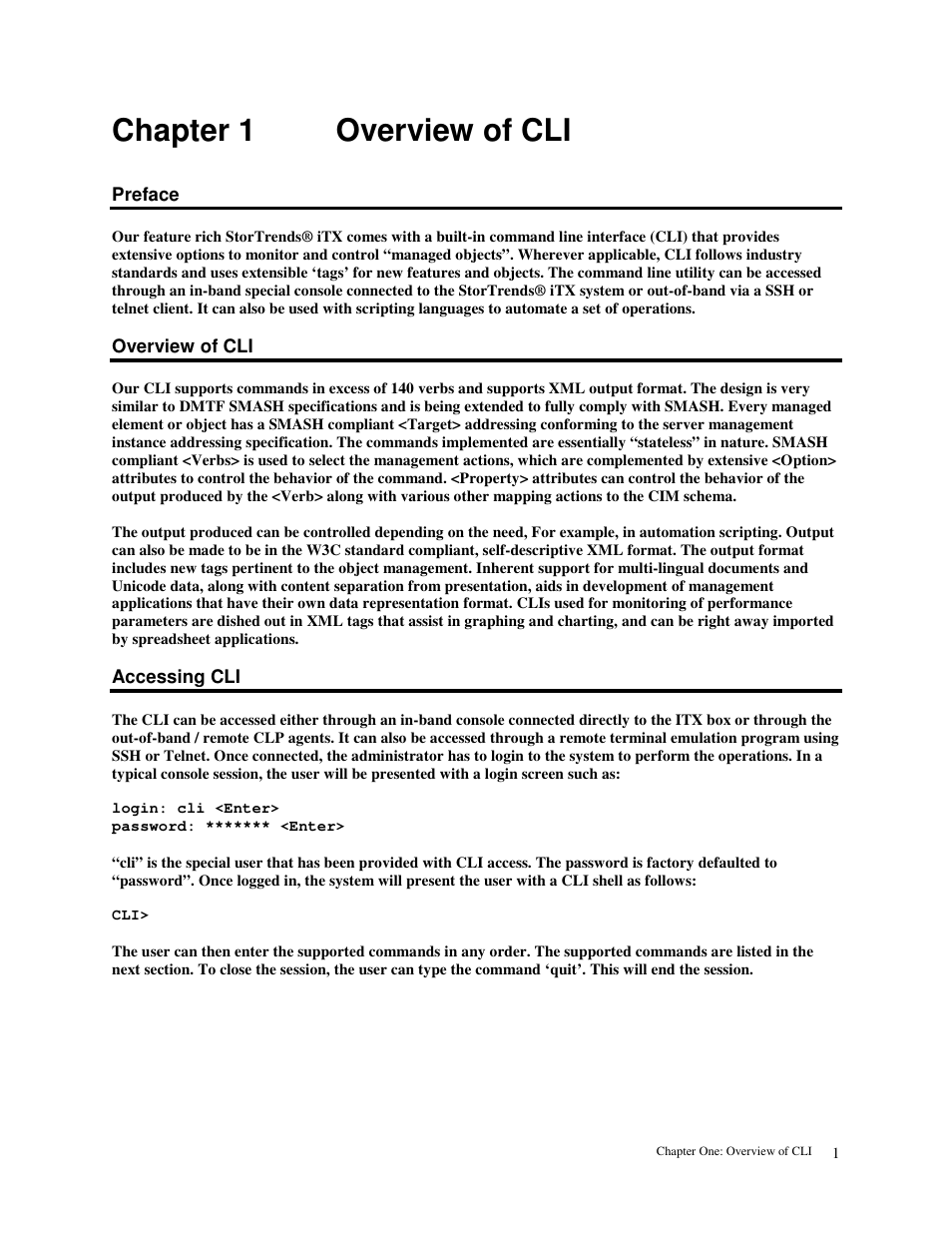 Chapter 1 overview of cli | American Megatrends MAN-STOR-ITX27-CLI User Manual | Page 7 / 60