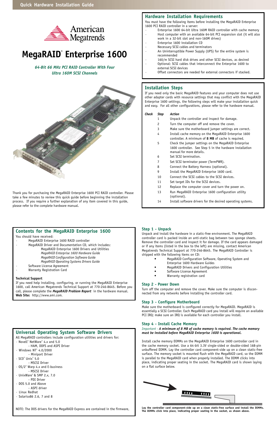 American Megatrends MegaRAID Enterprise 1600 User Manual | 2 pages