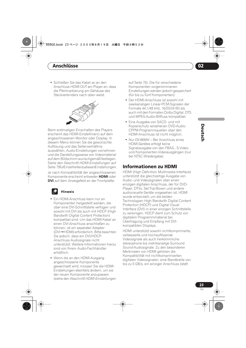 Informationen zu hdmi, Anschlüsse 02 | Pioneer DV-668AV-S User Manual | Page 125 / 208