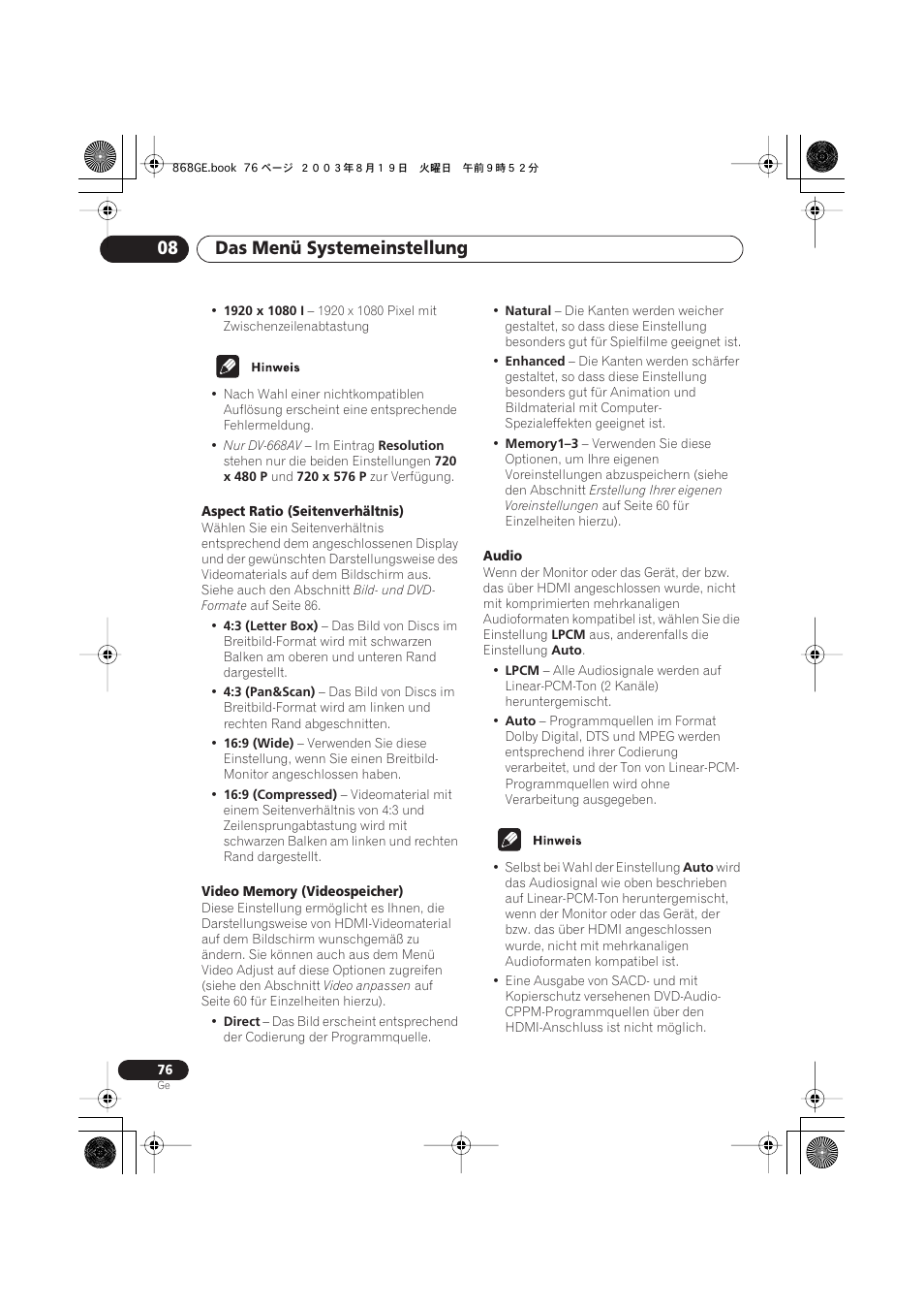 Das menü systemeinstellung 08 | Pioneer DV-668AV-S User Manual | Page 178 / 208