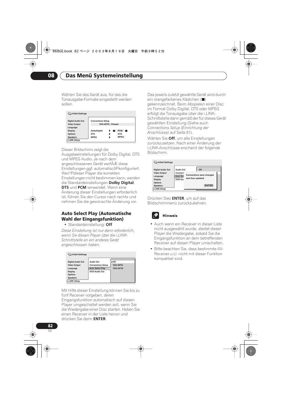 Das menü systemeinstellung 08 | Pioneer DV-668AV-S User Manual | Page 184 / 208