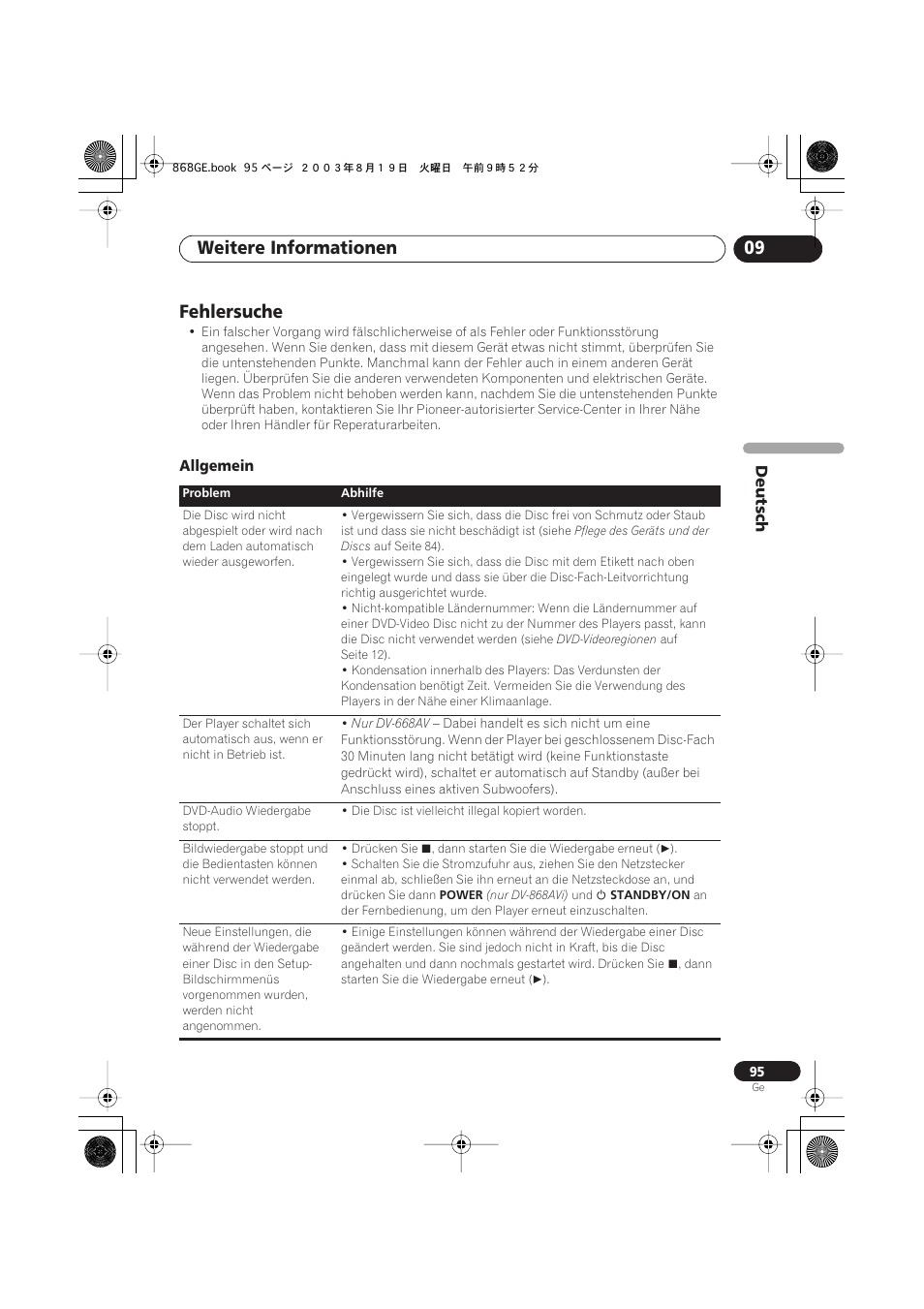 Fehlersuche, Allgemein, Weitere informationen 09 | Pioneer DV-668AV-S User Manual | Page 197 / 208