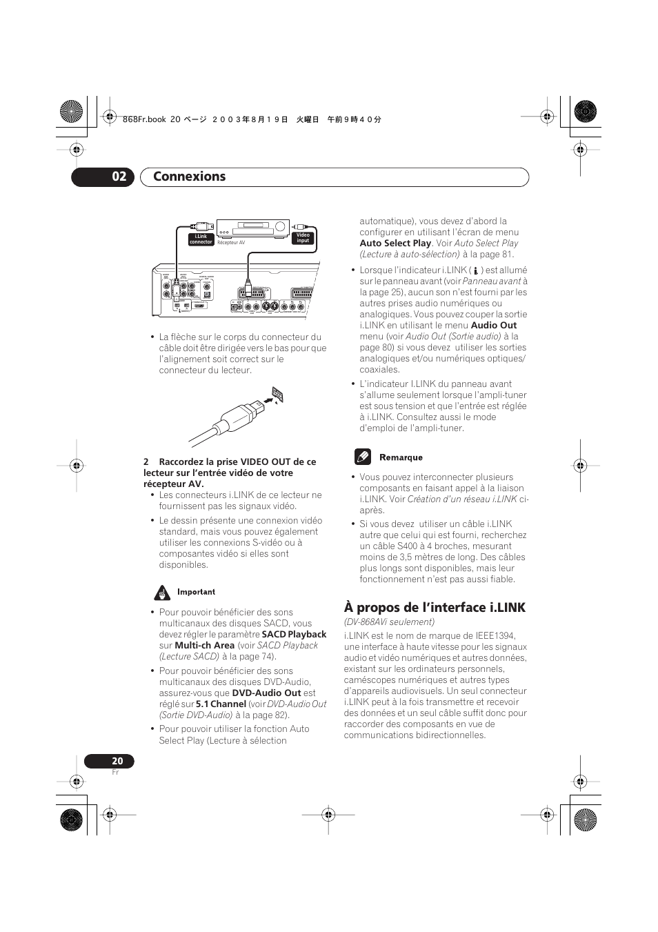 À propos de l’interface i.link, Connexions 02 | Pioneer DV-668AV-S User Manual | Page 20 / 208