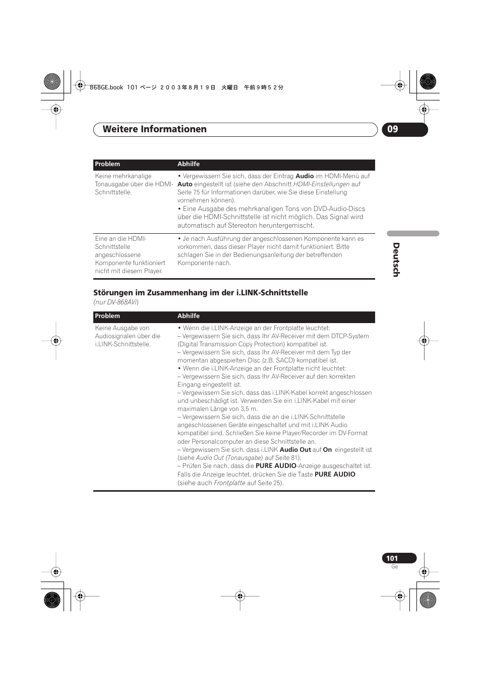 Weitere informationen 09 | Pioneer DV-668AV-S User Manual | Page 203 / 208