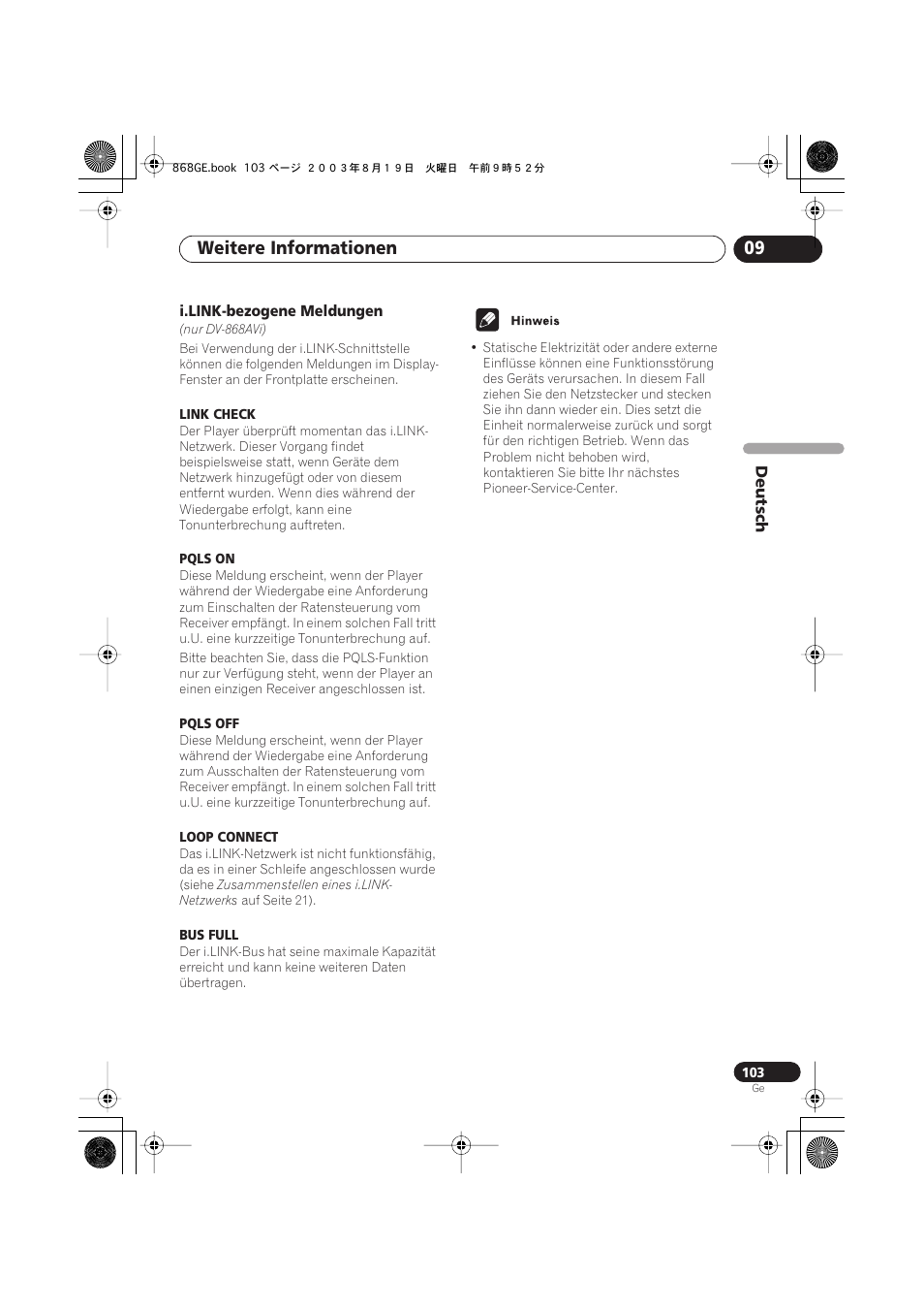 I.link-bezogene meldungen, Weitere informationen 09 | Pioneer DV-668AV-S User Manual | Page 205 / 208