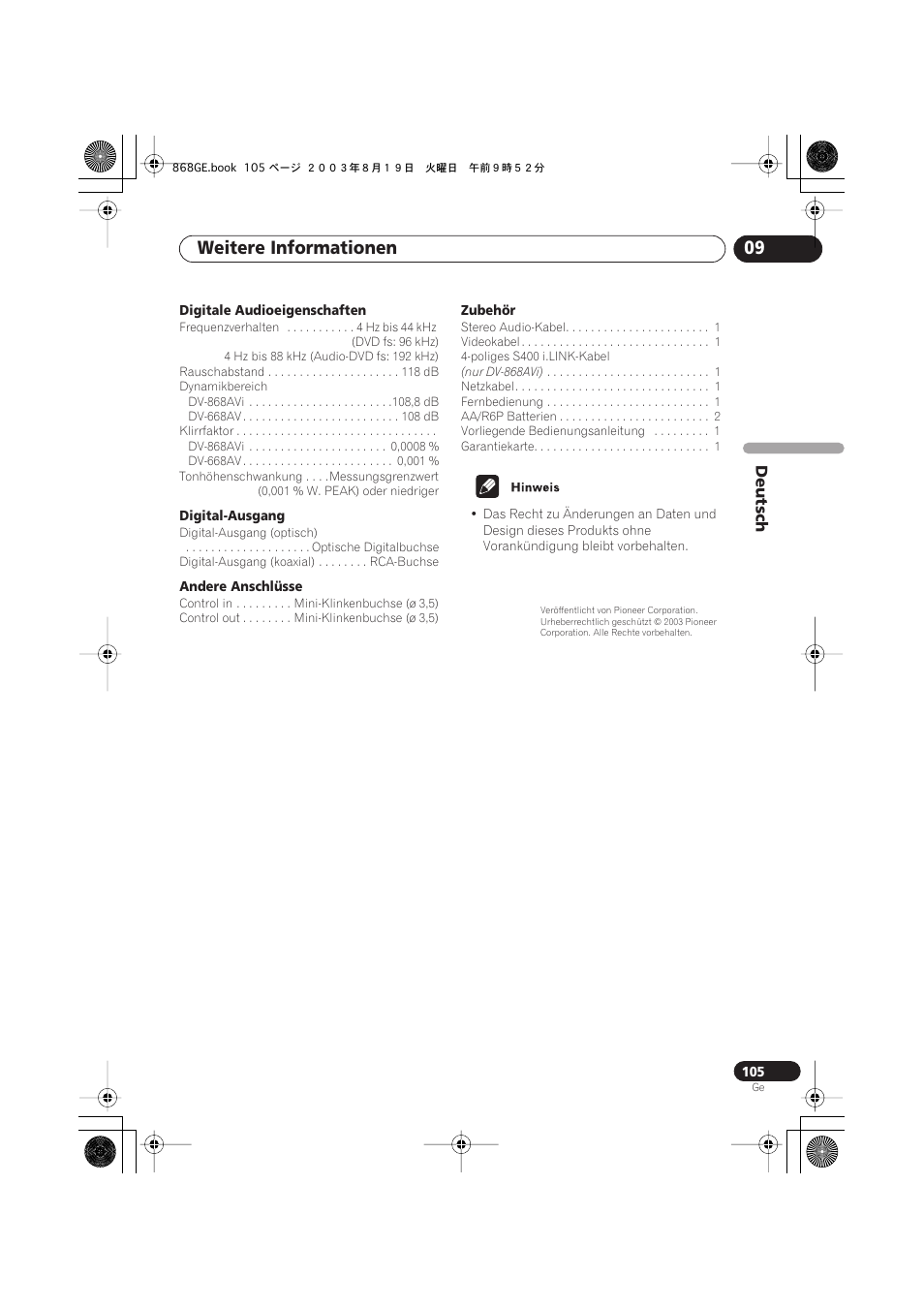 Weitere informationen 09 | Pioneer DV-668AV-S User Manual | Page 207 / 208
