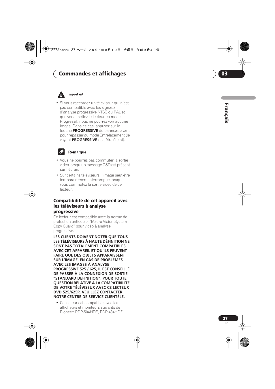 Commandes et affichages 03 | Pioneer DV-668AV-S User Manual | Page 27 / 208