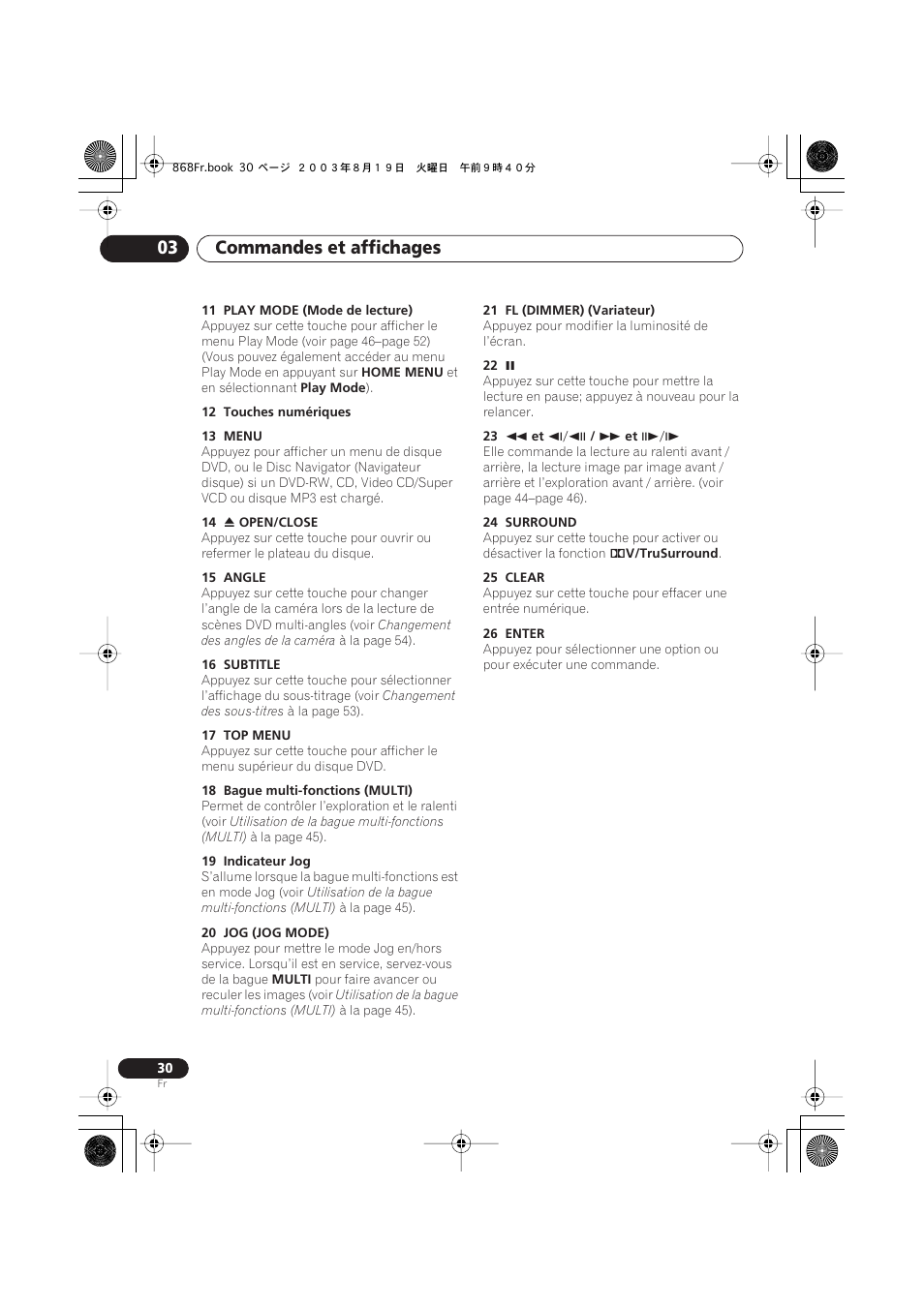 Commandes et affichages 03 | Pioneer DV-668AV-S User Manual | Page 30 / 208