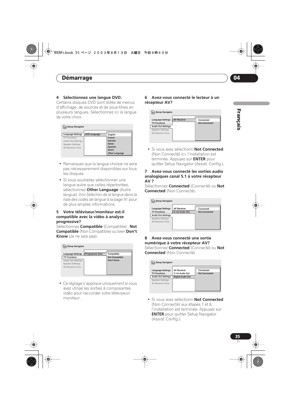 Démarrage 04, Français | Pioneer DV-668AV-S User Manual | Page 35 / 208