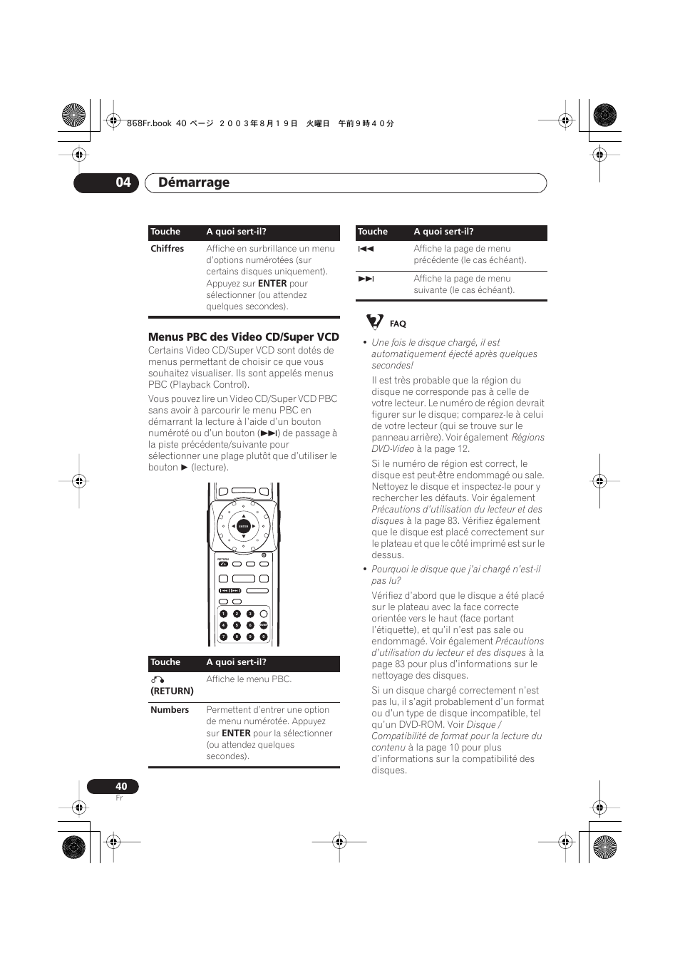 Menus pbc des video cd/super vcd, Démarrage 04 | Pioneer DV-668AV-S User Manual | Page 40 / 208