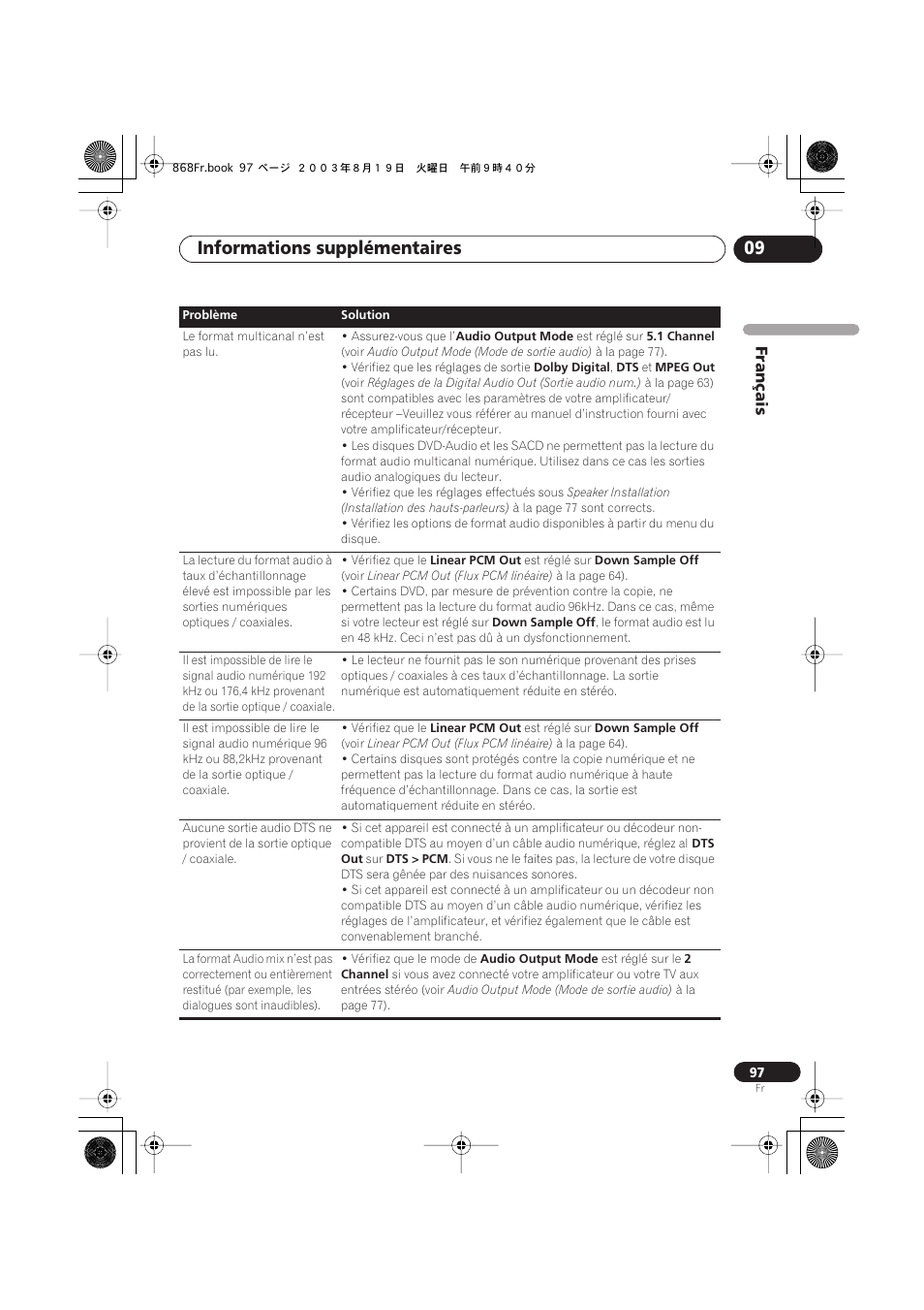 Informations supplémentaires 09, Français | Pioneer DV-668AV-S User Manual | Page 97 / 208