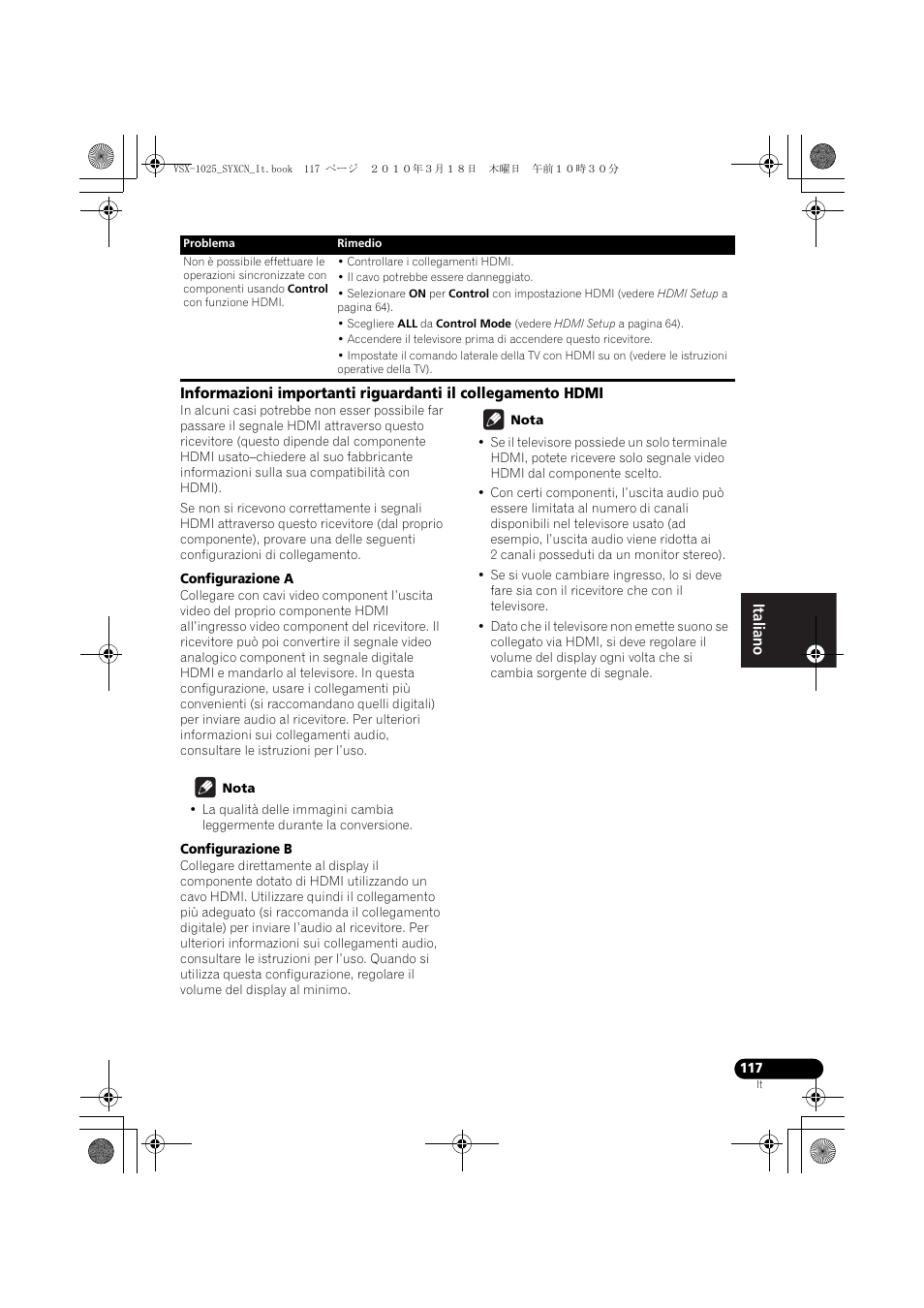 Configurazione a, Nota, Configurazione b | Pioneer VSX-1020-K User Manual | Page 117 / 532