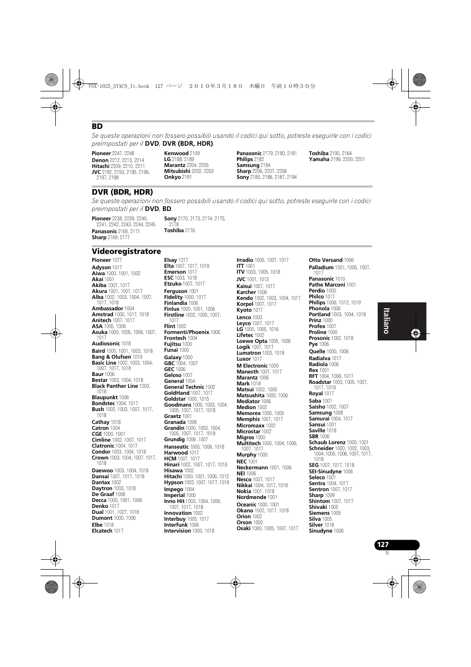 Dvr (bdr, hdr), Videoregistratore | Pioneer VSX-1020-K User Manual | Page 127 / 532