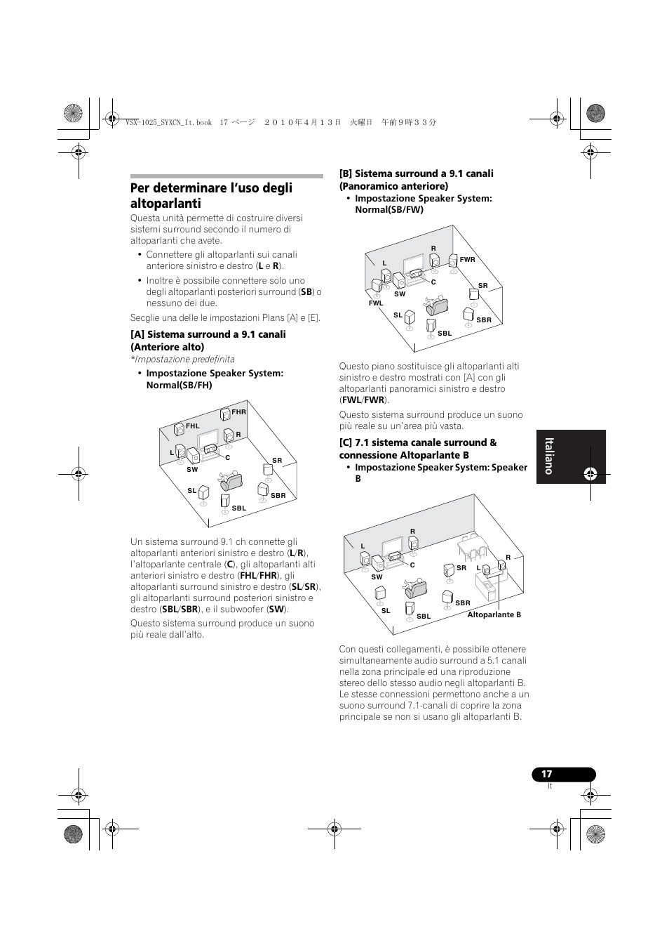 Per determinare l’uso degli altoparlanti | Pioneer VSX-1020-K User Manual | Page 17 / 532