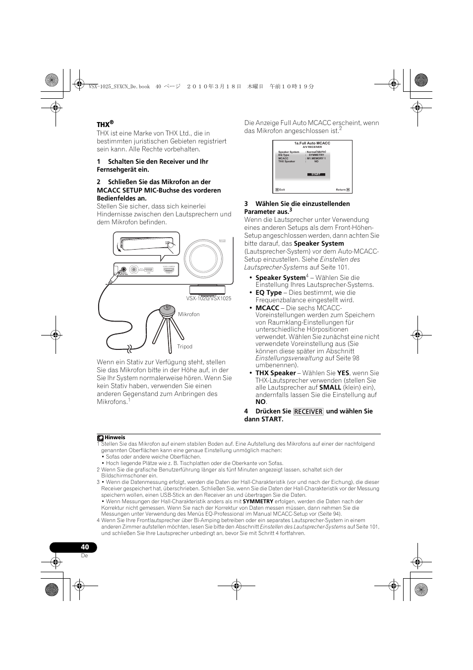 3 wählen sie die einzustellenden parameter aus, 4 drücken sie und wählen sie dann start | Pioneer VSX-1020-K User Manual | Page 172 / 532