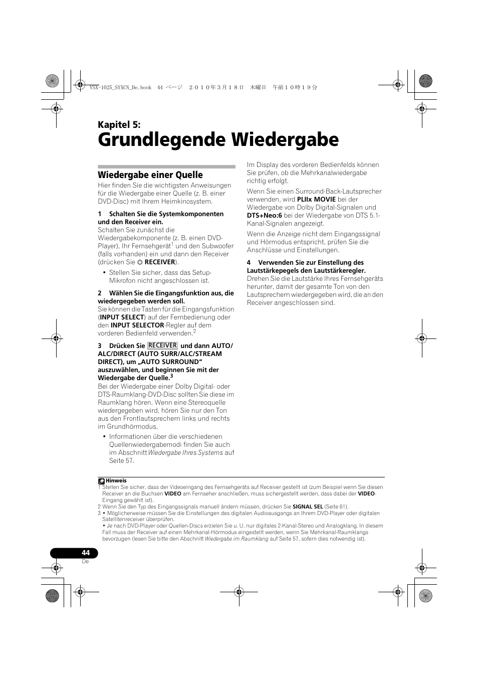 Grundlegende wiedergabe, Wiedergabe einer quelle, 05 grundlegende wiedergabe | Kapitel 5 | Pioneer VSX-1020-K User Manual | Page 176 / 532