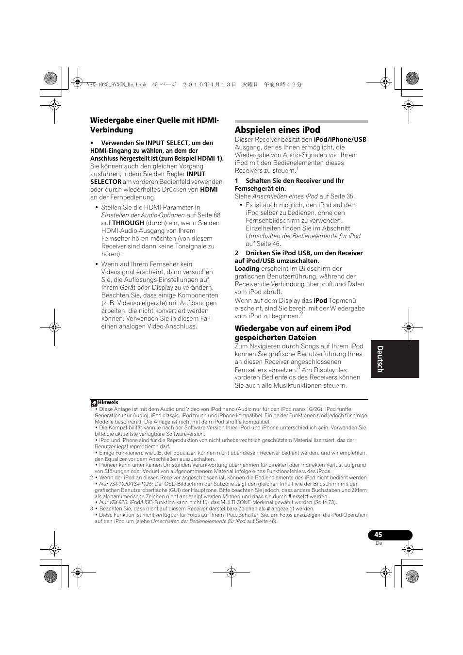 Wiedergabe einer quelle mit hdmi-verbindung, Abspielen eines ipod | Pioneer VSX-1020-K User Manual | Page 177 / 532