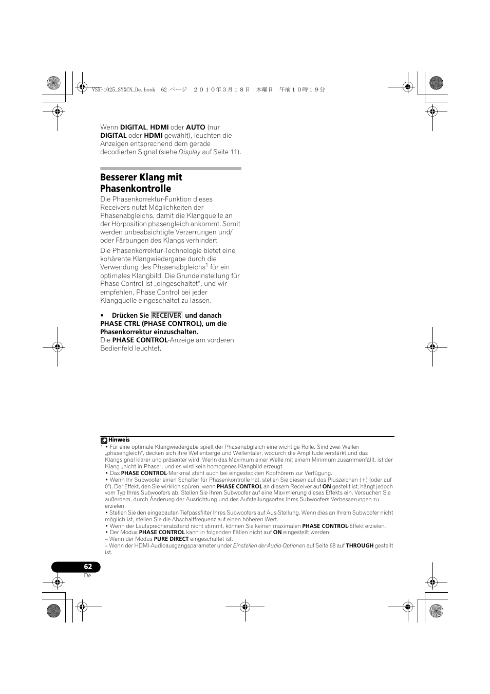 Besserer klang mit phasenkontrolle | Pioneer VSX-1020-K User Manual | Page 194 / 532
