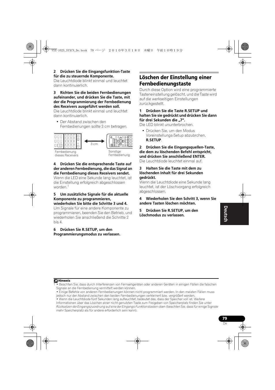 3 cm, Löschen der einstellung einer fernbedienungstaste | Pioneer VSX-1020-K User Manual | Page 211 / 532