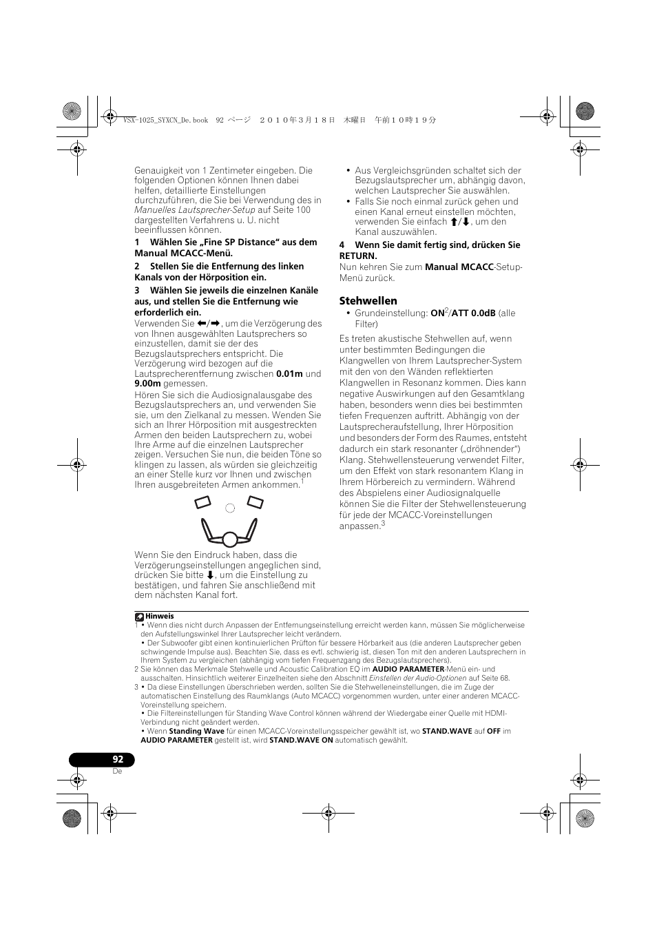 4 wenn sie damit fertig sind, drücken sie return, Stehwellen | Pioneer VSX-1020-K User Manual | Page 224 / 532