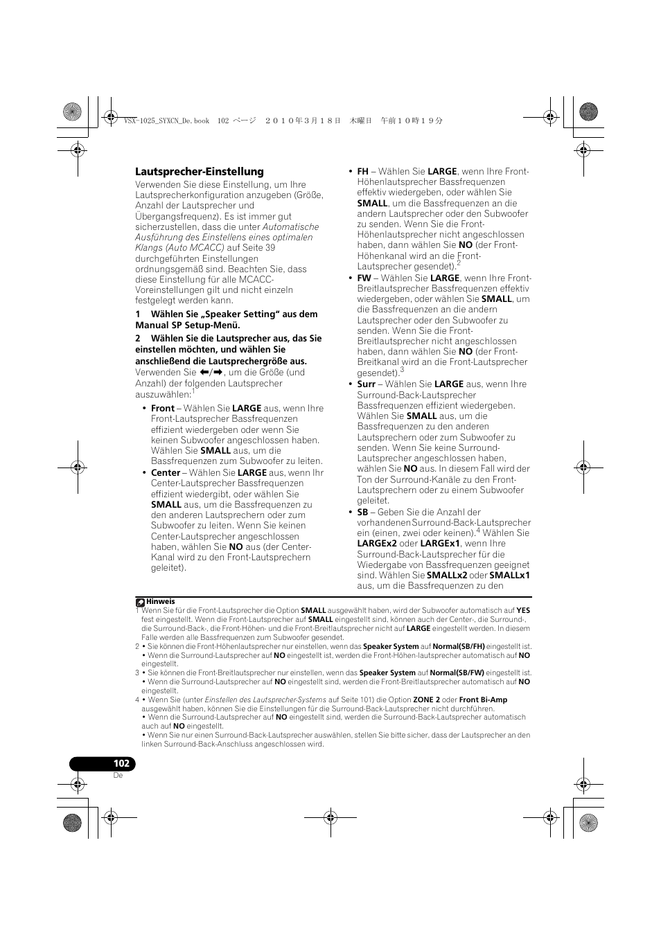 Lautsprecher-einstellung | Pioneer VSX-1020-K User Manual | Page 234 / 532