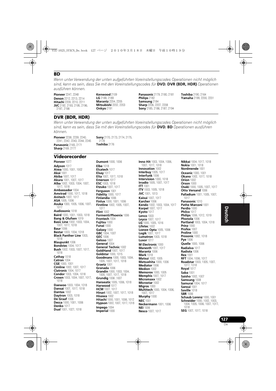 Dvr (bdr, hdr), Videorecorder | Pioneer VSX-1020-K User Manual | Page 259 / 532