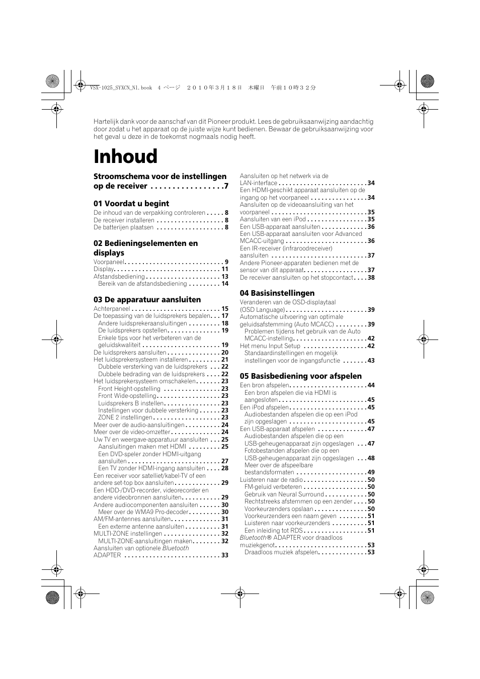 Inhoud, Audio/video multikanaals receiver, Handleiding | man | Pioneer VSX-1020-K User Manual | Page 268 / 532